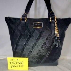 BRAHMIN VINTAGE BLACK GREENWICH REAL FUR MEDIUM ASHER/TASSELS SHOULDER BAG/PURSE